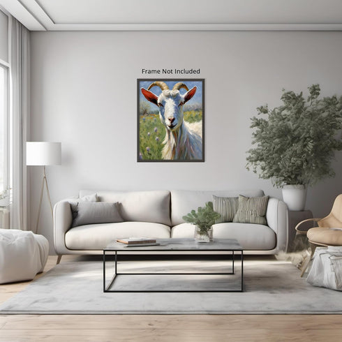 Posterizer 1 pcs- White goat with a background of purple flowers-Art for Animal Lovers-Floral Botanical Art- Gift for Men Women Teens-Living Room...
