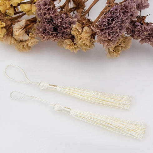 VAPKER 100 Cream Tassels 13cm/5-Inch Silky Soft Tassels with 2-Inch Cord Loop for Jewelry Making, DIY Projects, Bookmarks...