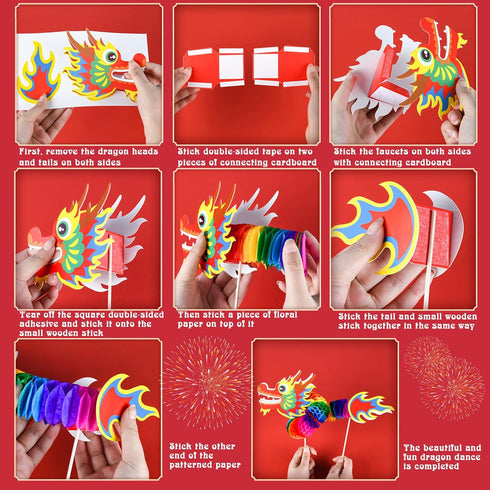 8pcs Dragon Honeycomb Handheld Toys Chinese New Year Dragon Making Ornament Kit Education Playset Chinese Dragon Toys...