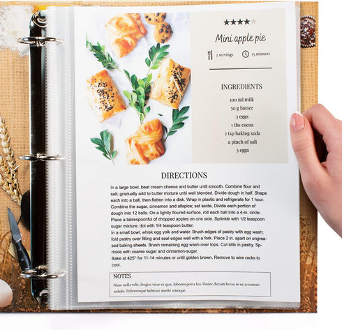 Full Size for 8.5x11'' Pack of 25 Recipe Sheet Protectors for Recipe Binder, Top-Loading Plastic Sleeves, Clear Sheet Protectors for 3 Ring Binder...
