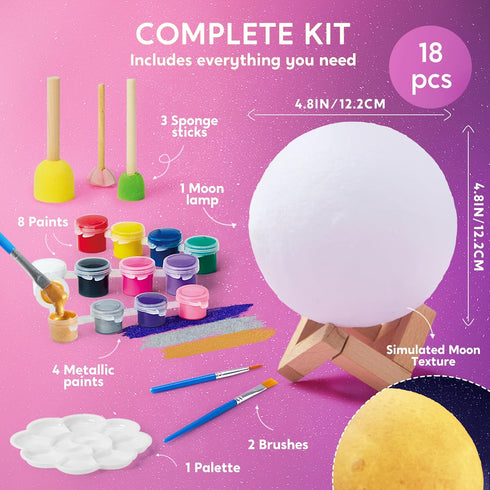 Klever Kits DIY 3D Moon Night Light, Paint Your Own Moon Lamp Kit Galaxy Lamp Arts and Crafts Kit, School Activities, Birthday Gifts for Kids Girl...
