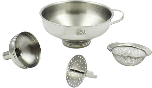 Zoie + Chloe 3-in-1 Stainless Steel Funnel Set - Kitchen Funnels with Detachable Fine Mesh Filter & Strainer for Filtering Herbs, Food Bits - Dura...