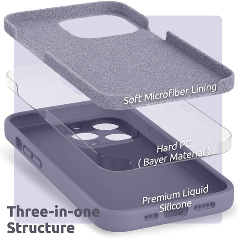 SURPHY Compatible with iPhone 13 Pro Case with Screen Protector, (Camera Protection & Soft Microfiber Lining) Liquid Silicone Phone Case 6.1 inch ...