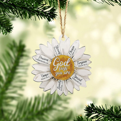 Talataca Daisy 2D Flat Car Ornament & Wood Beads, God Says You are Christian Beaded Rear View Mirror Accessories, Rearview Hanging Charm, Christma...