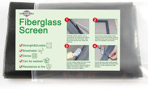 Window Screen Mesh, Loboo Idea Fiberglass Screen Replacement Mesh Black, Warehouse Fiberglass Window and Door Screen Mesh for Patio and Windows (B...