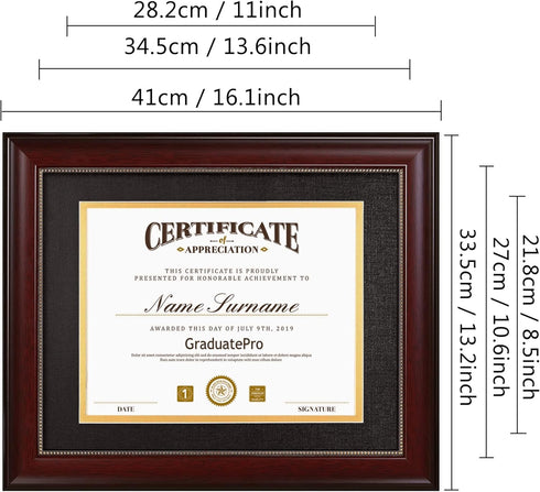GraduatePro 8.5x11 Diploma Frame with Black Over Gold Mat or Display 11x14 Document Without Mat, CPA License Frame, UV Protection Acrylic, Mahogan...