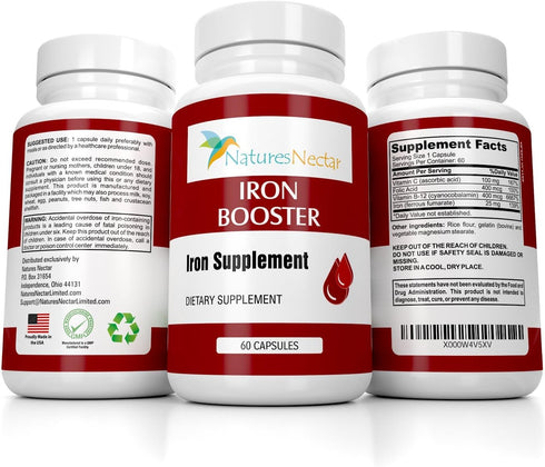 Iron Booster - Iron Supplement for Women - Helps Boost Red Blood Cell Production with Slow Release Non Constipating Ferrous Iron Pills for Women -...