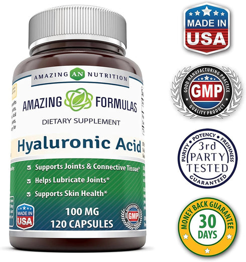 Amazing Formulas Hyaluronic Acid 100 mg Capsules | Supplement | Non-GMO | Gluten Free | Made in USA (2 Pack, 120 Count)...