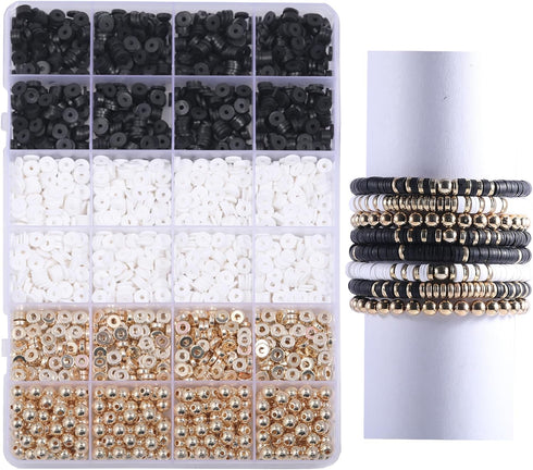 Ahouws 3020pcs Clay Beads for Bracelet Making, 4 Colors Clay Beads for Jewelry Making Supplies Charm Friendship Bracelet Kit with Gold Beads for J...