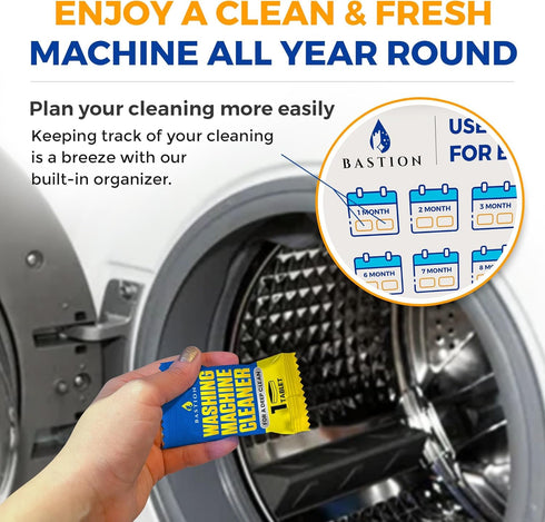 Bastion Washing Machine Cleaner, Deodorizer, & Descaler 6-Pack - Active Deep Cleaning Tablets For HE Front Loader & Top Load Washer, Septic Safe E...