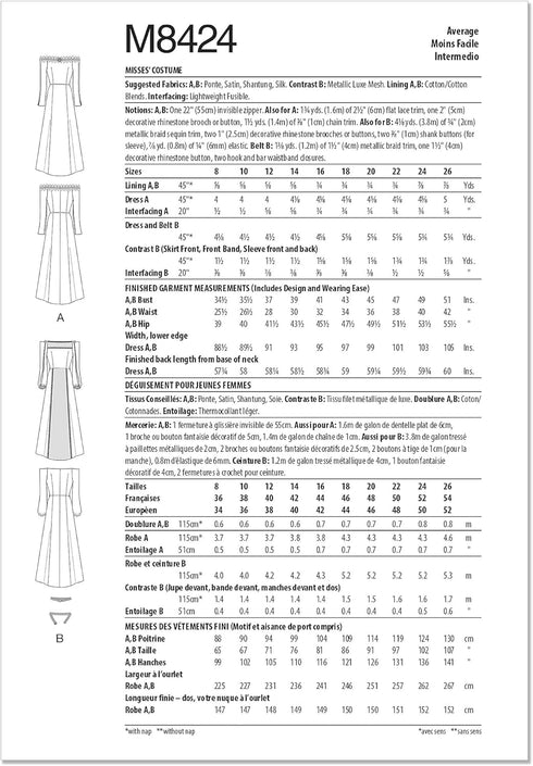 McCall's Misses' Fantasy Dress Costume Sewing Pattern Kit, Design Code M8424, 18-20-22-24-26, Multicolor...