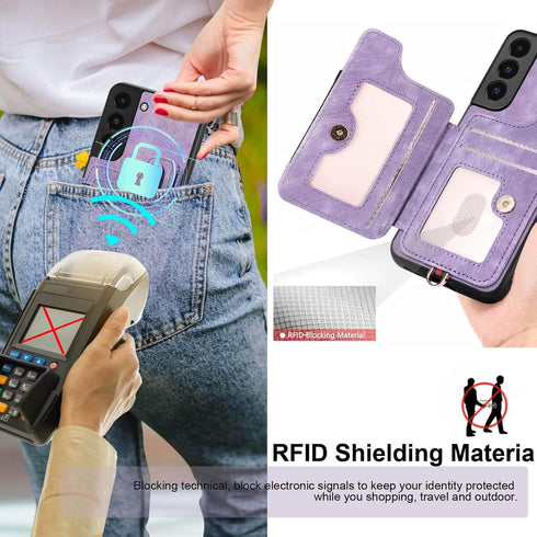 S22 Case,Card Holder Wallet for Samsung Galaxy S22 Case,Ring Holder Stand,RFID-Blocking,Wrist Strap,Camera Protector,Leather Protective Magnetic F...