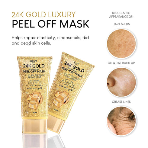 AZURE 24K Gold Firming Peel Off Face Mask- Anti Aging, Lifting, Illuminating & Revitalizing - Removes Blackheads, Dirt & Oils - With Hyaluronic Ac...
