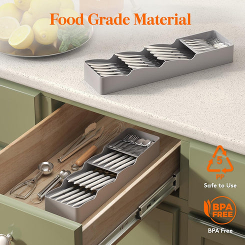 Lifewit Compact Flatware Drawer Organizer, Narrow Silverware Tray for Kitchen Drawers, Plastic Cutlery Holder for Spoons, Forks and Knives, Utensi...