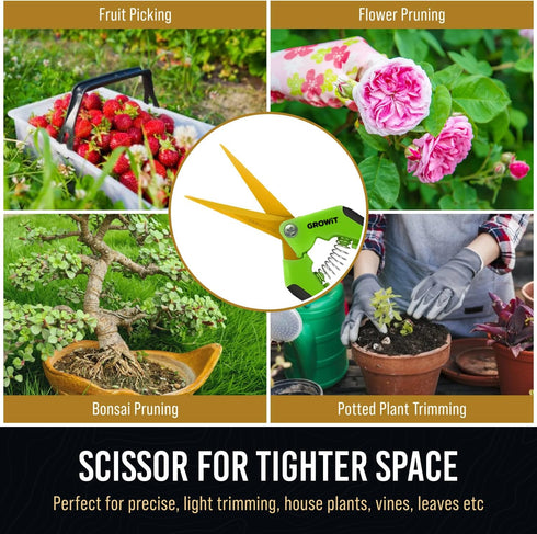 Pruning Shears & Gardening Scissors Set - 7"" Titanium Coated Sharp Garden Clippers, Stainless Steel Garden Shears for Plant - Garden Pruners, Flo...