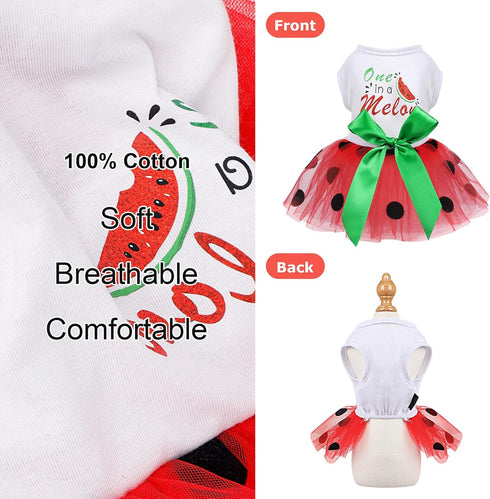 Dog Dress for Small Medium Dogs Girl Watermelon Polka Dots Mesh Dress Dog Outfit, Summer Fall Tutu Dog Dresses Cat Apparel, Cute Pet Puppy Clothin...