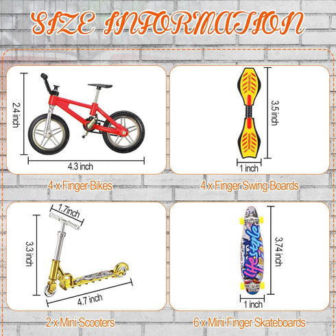 Skylety 31 Pieces Mini Finger Toys Set for Boy Girl includes 6 Finger Skateboards, 4 Finger Bikes, 2 Mini Scooters 4 Swing Board 8 Matched Wheels ...