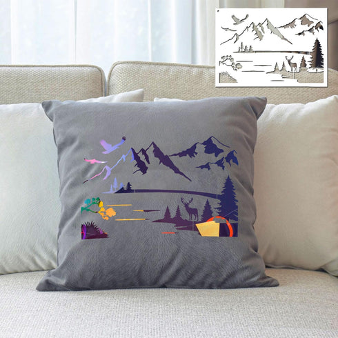 6pcs Mountain Stencils for Painting on Wood, Reusable Wood Burning Stencils Pine Tree Wildlife Deer Template Forest Pattern Stencils for Wall Draw...