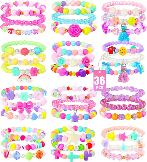 PinkSheep Toddler Bracelets for Girls Jewelry: 36 Pcs Bluk Little Girl Bracelets, Cute Toddler Bracelets for Girls 2 3 4 5 6 7 Years Old - Princes...