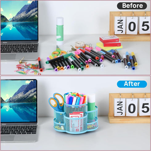 Pen Holder for Desk, Rotating Pencil Holder, Cup Holder for Desk Office Pen Organizer in Blue...