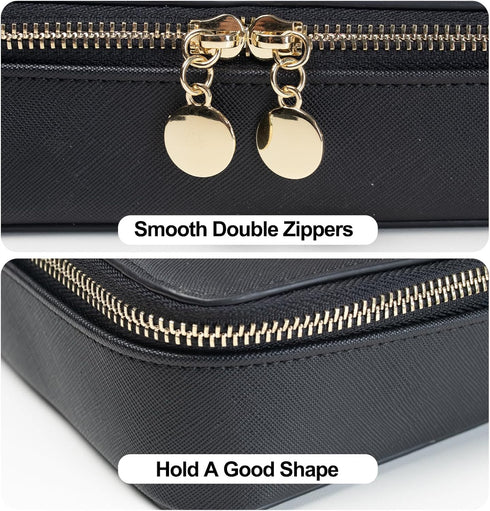 Clear Makeup Bag with Makeup Brush Bag,Double Sided Clear Toiletry Bag for Women,Portable Travel Cosmetic Bag,Makeup Case with Zipper,Leather Make...