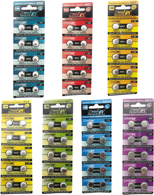 (Total 70 pcs AG0 AG1 AG3 AG4 AG7 AG10 AG13 Alkaline Assorted AG 1.5V Button Cell Battery Single Use Watch Toys Remotes Cameras...