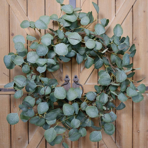 idyllic Eucalyptus Leaves Wreath Metal Polyester Fabric Paper Round Green Wreath 22 Inches for The Front Door Decor...