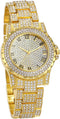 JewelryWe Men Women Watches Stylish Rhinestone Round Quartz Watch Gold Plated Stainless Steel Wristwatch for Valentine’s Day...