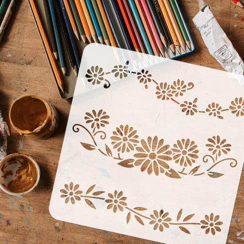 FINGERINSPIRE Daisy Chain Stencils 11.8x11.8inch Reusable Daisy Drawing Stencil DIY Craft Blooming Daisy Flower Painting Template Plant Stencil fo...