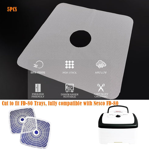 5-pcs Silicone Dehyarator Sheets Fruit Dryer Mesh for NESCO FD-80A FD-80 Square Shaped Food Dehydrator...