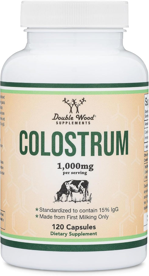 Colostrum Supplement 120 Capsules, 1,000mg per Serving (Bovine Colostrum Powder from First Milking Only, Std. to Contain 15% IgG Immunoglobulins) ...
