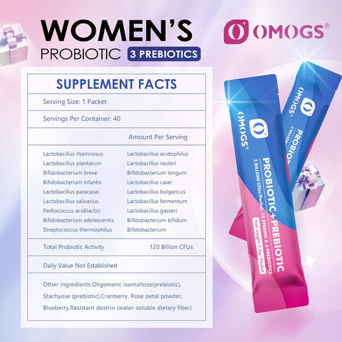 Women's Probiotic,120-Billion-CFUs, 18 Strains, with 3 Prebiotics and Cranberry Extract, Help for Immune Booster, Digestive Health, Gut Health and...