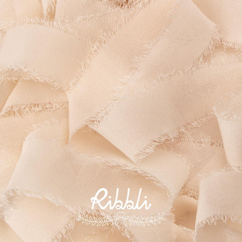 Ribbli Champagne Chiffon Ribbon 1 Inch x 20 Yard Handmade Fringe Chiffon Silk Ribbon Nude Ribbon for Gifts Wrapping, Wedding Invitations, Bridal B...