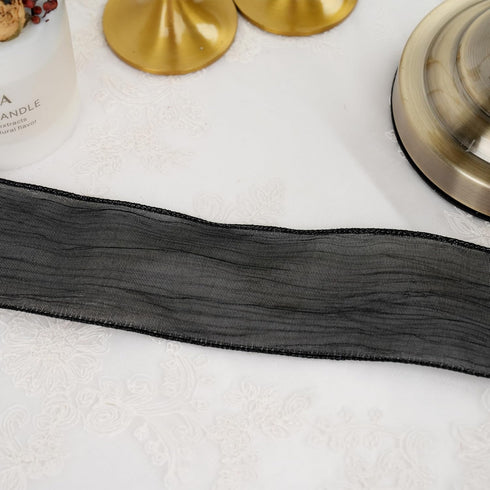 Black Wired Ribbon 2.5 Inch x 10 Yard Metallic Sheer Wired Ribbon Crinkle Wired Ribbon for Wreaths and Bows, Rustic Wedding, Gift Wrapping, Farmho...
