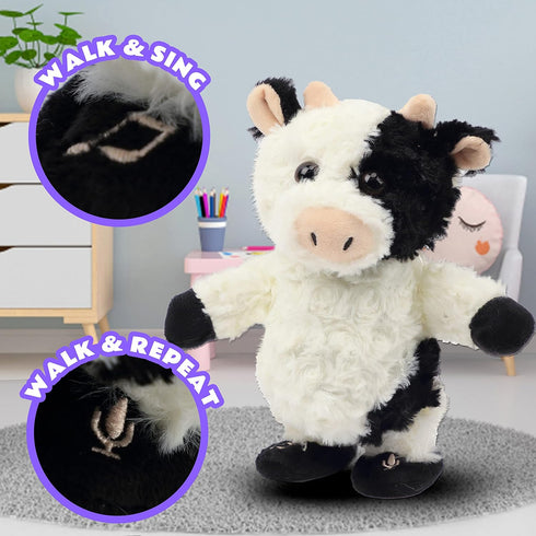 Easfan Walking Cow Repeats What You Say Stuffed Animal Talking Singing Barking Electric Interactive Plush Toy Funny Cattle Birthday for Kids Toddl...