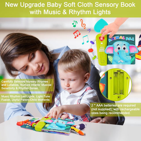 FPVERA Baby Cloth Book Sensory Books for Babies 0+ Months Baby Book for Toddlers Infant Toys Newborn Soft Cloth Touch Feel Tummy Time Book with Mu...