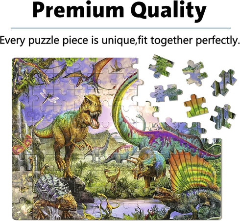 LELEMON Puzzles for Kids Ages 4-8,Dinosaur 100 Piece Puzzles for Kids,Educational Kids Puzzles Jigsaw Puzzles in a Metal Box,Children 100 Piece Pu...