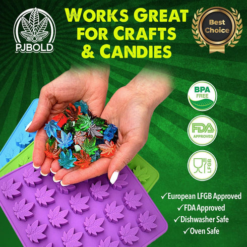 PJ BOLD Marijuana Leaf Gummy Molds Silicone Candy Mold Kit - 3 Pack...