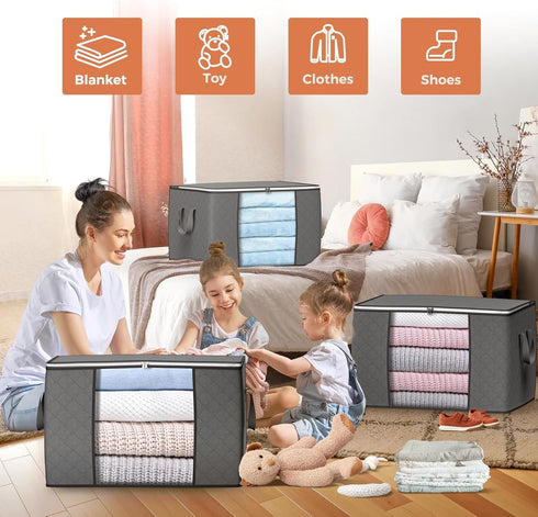 90 L Large Storage Bags, 6 Pack Clothes Storage Bins Foldable Closet Organizers Storage Containers with Reinforced Handle for Clothing, Blanket, C...