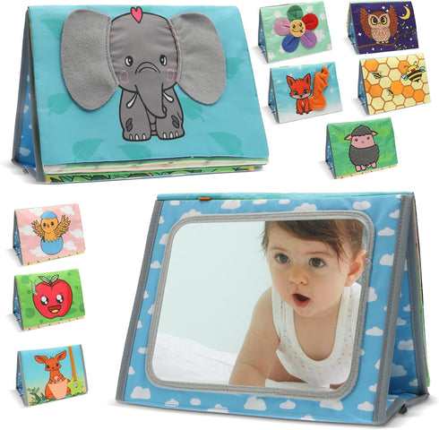 Tummy Time Mirror Toys with Soft Crinkle 3D Activity Book-Baby Teether, High Contrast Baby Toys for Newborn Tummy Time Toys Developmental Newborn ...