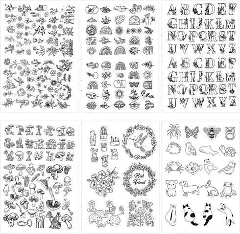 192Pcs Hand Embroidery Patterns, Water Soluble Embroidery Patterns with Pre-Printed 26Letters,Flower,Mushrooms,Butterfly,Puppy,Cat for Hand Sewing...