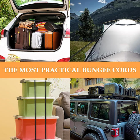 Bungee Cords with Hooks, 24 Inch Superior Latex Heavy Duty Outdoor Bungee Cords with Plastic Steel Hooks for Camping, Tarps, Bike Rack, Tent (4 Pa...