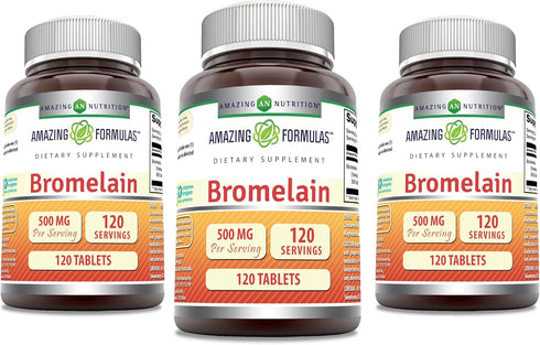 Amazing Formulas Bromelain 500 Mg Tablets Supplement | Non-GMO | Gluten Free | Made in USA (120 Count | 3 Pack)...