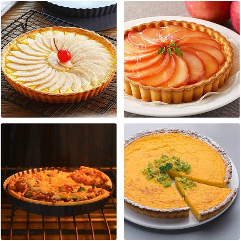 Beasea Tart Pan 10 Inch with Removable Bottom, Non Stick Quiche Pan Pie Shell Fluted Edge Tart Pan, Loose Base Carbon Steel Round Cooking Pan for ...