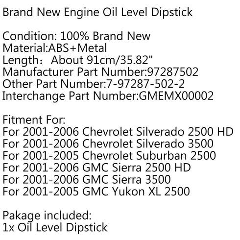 Areyourshop Duramax Diesel Engine Oil Level Dipstick 97287502 GMEMX00002 for Silverado 2500 HD/Silverado 3500/Suburban 2500 2001-05, for GMC Sierr...