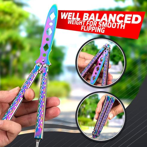 Balisong Practice Butterfly Knife - Stainless Steel Metal Butterfly Practice Knife Rainbow Knife Butterfly Trainer Balisong Knife - Balisong Train...