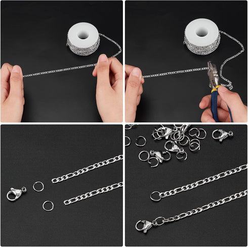 SUNNYCLUE DIY 10M 32.8 Feet 3MM Silver Chain Roll Figaro Chains Silver Plated Necklace Stainless Steel Cable Long Craft Link Chain Bulk for Jewelr...