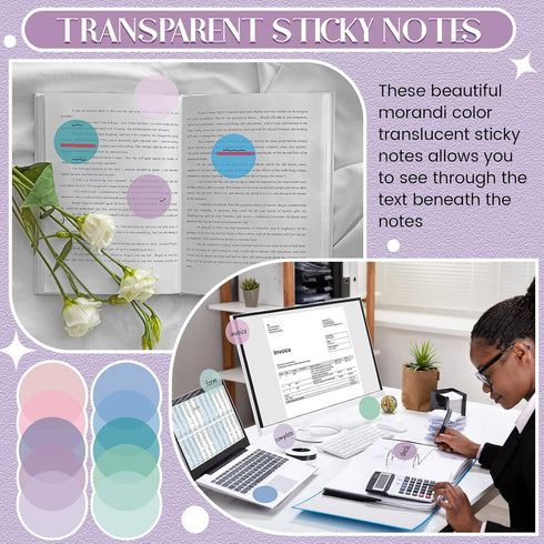 500 Sheets Transparent Sticky Notes Round Translucent Sticky Notes Sticky Tabs Colorful Page Flags Stickers Clear Book Markers Bible Journaling Of...