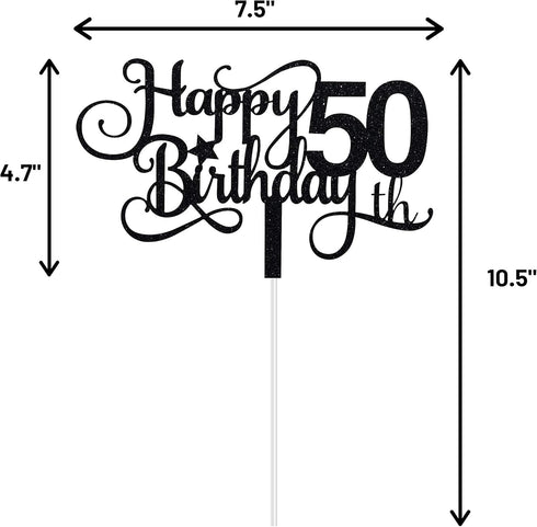 Black Glitter 50th Birthday Cake Topper, Happy 50th Birthday Cake Topper, 50th Birthday Party Decorations...