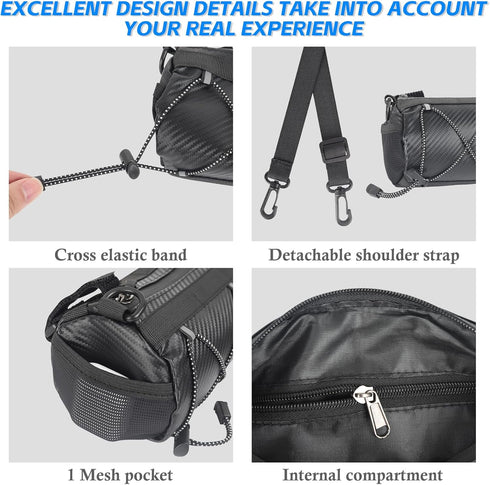 Waterproof Bike Handlebar Bag - 2L Front Frame Roll Pouch with Shoulder Strap, Road Mountain Bicycle Professional Cycling Travel Accessories, Mult...